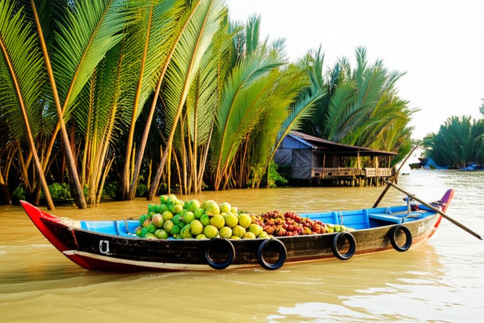 Bến Tre boat, fruits, showcasing marketing potential