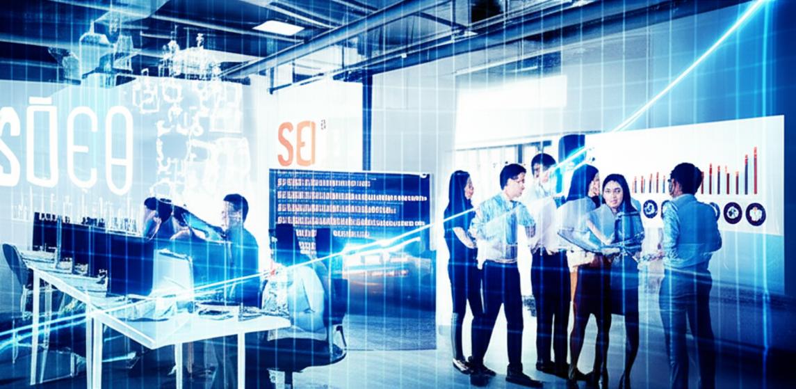 SEO team strategizing in Bình Dương office, focusing on digital growth.