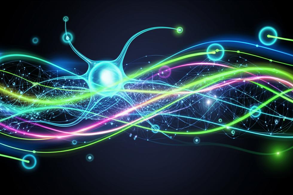 Ảnh trừu tượng về AI tạo sinh, thể hiện sự kết hợp giữa mạng lưới neuron và dòng chảy dữ liệu.