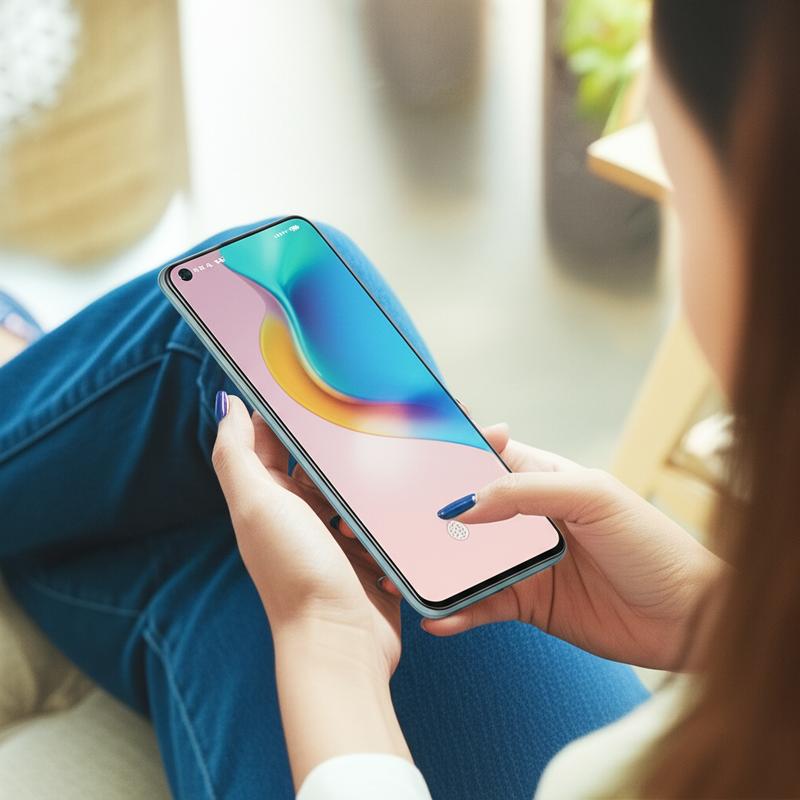 Điện thoại Oppo Reno trong tay cô gái trẻ.