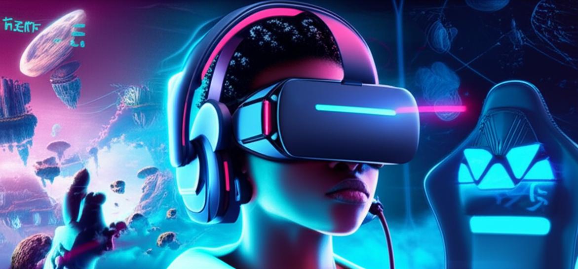 Gamer sử dụng VR headset, trải nghiệm thế giới ảo sống động với thiết bị chơi game đỉnh cao.