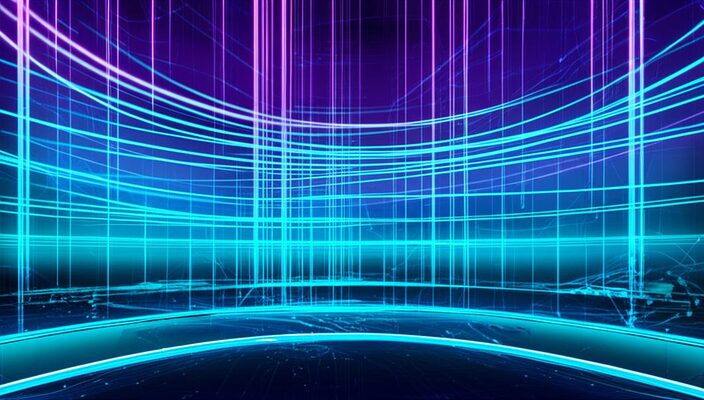 Hình ảnh trừu tượng thể hiện triển khai AI hiệu quả, kết nối người máy, phong cách futuristic.