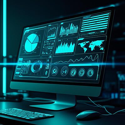 Hình ảnh AI Agent quản lý dự án phức tạp trên máy tính với biểu đồ và số liệu.